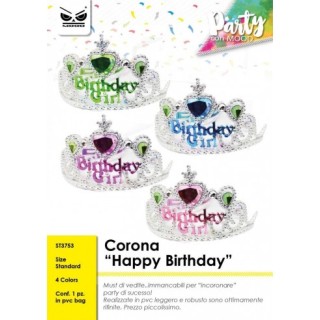 Corona / Tiara Compleanno ( BIRTHDAY GIRL ) - 1 pezzo - plastica - color argento con applicazioni in vari colori  .