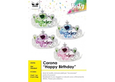 Corona / Tiara Compleanno ( BIRTHDAY GIRL ) - 1 pezzo - plastica - color argento con applicazioni in vari colori  .