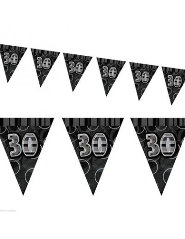 Bandierine Compleanno 30 Anni Nere e Argento - L 3,6 metri / 23 cm x 28 cm H  - Unique -  1 pezzo
