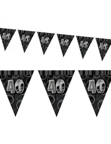 Bandierine Compleanno 40 Anni Nere e Argento - L 2,74 metri / 23 cm x 28 cm H  - Unique -  1 pezzo