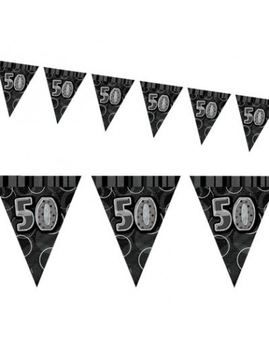 Bandierine Compleanno 50 Anni Nere e Argento - L 2,74 metri / 23 cm x 28 cm H  - Unique -  1 pezzo