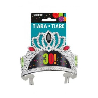 Corona / Tiara Compleanno 30 anni - 1 pezzo - plastica - color argento e colorata - Unique