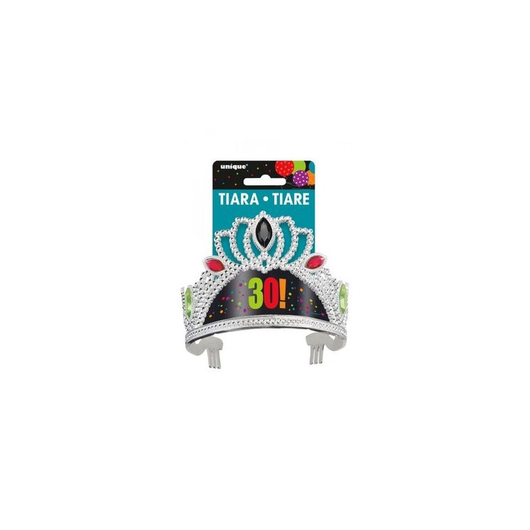 Corona / Tiara Compleanno 30 anni - 1 pezzo - plastica - color argento e colorata - Unique