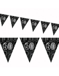 Bandierine Compleanno 60 Anni Nere e Argento - L 3,6 metri / 23 cm x 28 cm H  - Unique -  1 pezzo