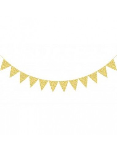 Bandierine IN Cartoncino rigido brillantinate oro  - L 3 metri /  x 20 cm H - 1 pz