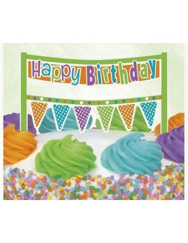 Banner piccolo per Torta HAPPY BIRTHDAY- multicolore - cartoncino rigido - 16,5 cm x 16,5 cm 1 pezzo - Unique