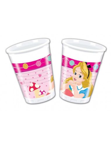 Bicchieri ALICE NEL PAESE DELLE MERAVIGLIE Disney - Confezione da 8 pezzi - plastica - da 200 ml - Nuovo