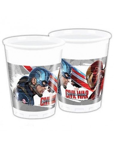 Bicchieri AVENGERS Civil War (Capitan America e Ironman) Marvel Nuovo - da 200 ml - confezione da 8 pezzi