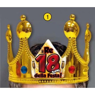 Corona Reale Compleanno 18 anni  con scritta (Il Re della Festa - 18 Anni  ) plastica - color oro  1 pz