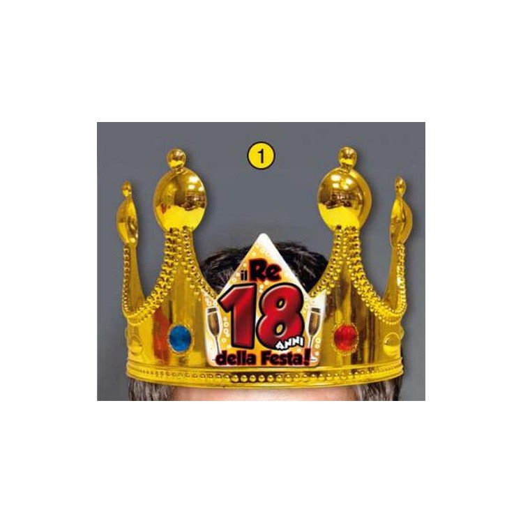 Corona Reale Compleanno 18 anni  con scritta (Il Re della Festa - 18 Anni  ) plastica - color oro  1 pz