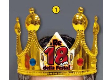 Corona Reale Compleanno 18 anni  con scritta (Il Re della Festa - 18 Anni  ) plastica - color oro  1 pz