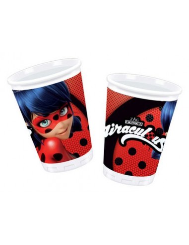 Bicchieri di  Miraculous - Ladybug   -plastica trasparene stampata  8 pezzi - da 200 ml