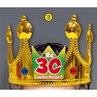 Corona Reale Compleanno 30 anni  con scritta (Il Re della Festa - 30 Anni  ) plastica - color oro  1 pz