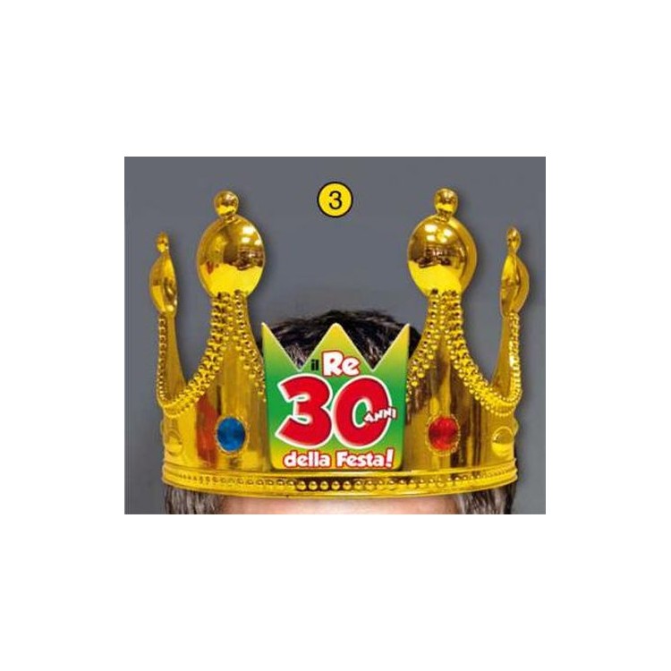 Corona Reale Compleanno 30 anni  con scritta (Il Re della Festa - 30 Anni  ) plastica - color oro  1 pz