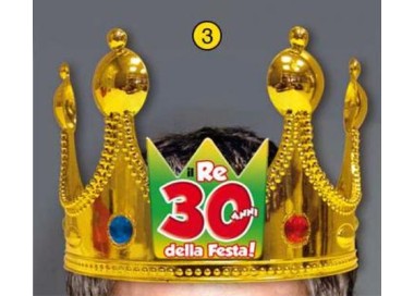 Corona Reale Compleanno 30 anni  con scritta (Il Re della Festa - 30 Anni  ) plastica - color oro  1 pz