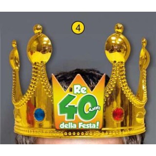 Corona Reale Compleanno 40 anni  con scritta (Il Re della Festa - 40 Anni  ) plastica - color oro  1 pz