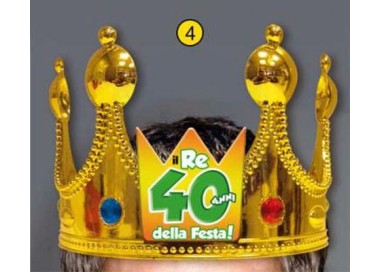 Corona Reale Compleanno 40 anni  con scritta (Il Re della Festa - 40 Anni  ) plastica - color oro  1 pz