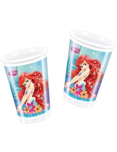 Bicchieri LA SIRENETTA ARIEL Disney - Confezione da 8 pezzi - plastica - da 200 ml - Nuovo