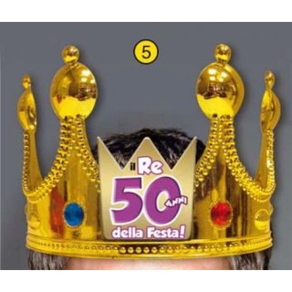 Corona Reale Compleanno 50 anni  con scritta (Il Re della Festa - 50 Anni  ) plastica - color oro  1 pz
