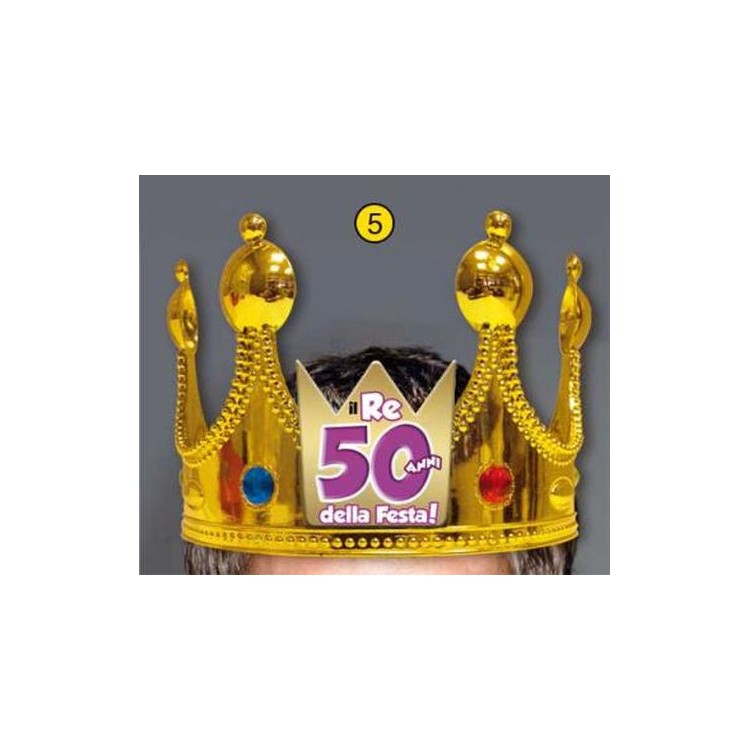 Corona Reale Compleanno 50 anni  con scritta (Il Re della Festa - 50 Anni  ) plastica - color oro  1 pz