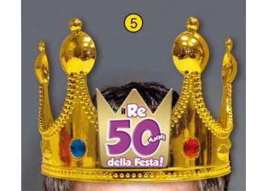 Corona Reale Compleanno 50 anni  con scritta (Il Re della Festa - 50 Anni  ) plastica - color oro  1 pz