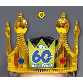 Corona Reale Compleanno 60 anni  con scritta (Il Re della Festa - 60 Anni  ) plastica - color oro  1 pz