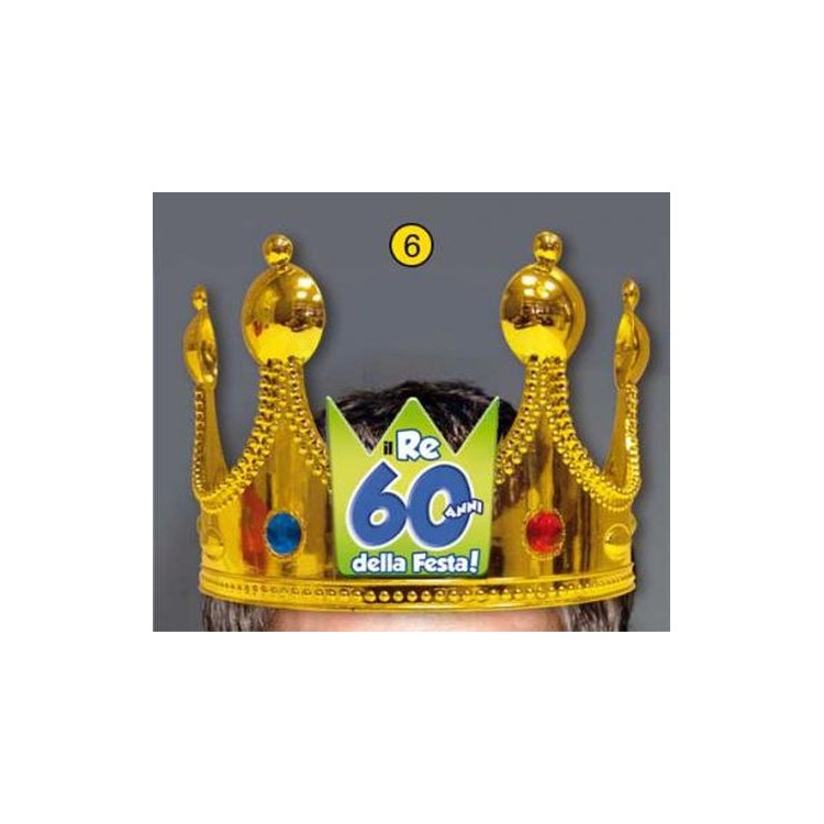 Corona Reale Compleanno 60 anni  con scritta (Il Re della Festa - 60 Anni  ) plastica - color oro  1 pz