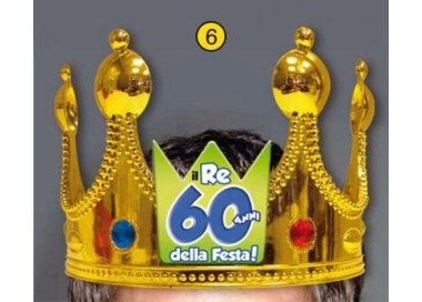 Corona Reale Compleanno 60 anni  con scritta (Il Re della Festa - 60 Anni  ) plastica - color oro  1 pz