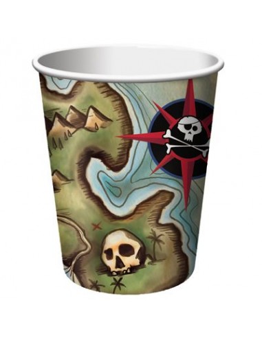 Bicchieri PIRATI (Nuovo) - fantasia mappa del tesoro dei Pirati - 8 pezzi - da 266 ml