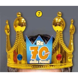 Corona Reale Compleanno 70 anni  con scritta (Il Re della Festa - 70 Anni  ) plastica - color oro  1 pz