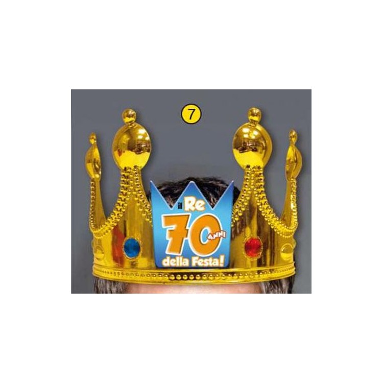 Corona Reale Compleanno 70 anni  con scritta (Il Re della Festa - 70 Anni  ) plastica - color oro  1 pz