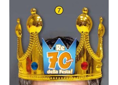 Corona Reale Compleanno 70 anni  con scritta (Il Re della Festa - 70 Anni  ) plastica - color oro  1 pz