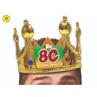 Corona Reale Compleanno 80 anni  con scritta (Il Re della Festa - 80 Anni  ) plastica - color oro  1 pz