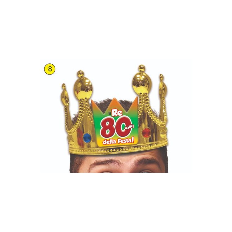 Corona Reale Compleanno 80 anni  con scritta (Il Re della Festa - 80 Anni  ) plastica - color oro  1 pz