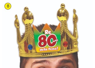 Corona Reale Compleanno 80 anni  con scritta (Il Re della Festa - 80 Anni  ) plastica - color oro  1 pz