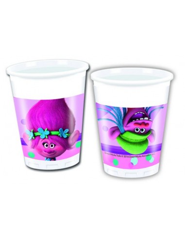 Bicchieri TROLLS (Nuovo Film DreamWorks) - Confezione da 8 pezzi - plastica - da 200 ml - Nuovo