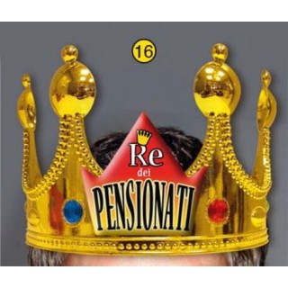 Corona Reale PENSIONE con scritta (Il Re dei Pensionati ) plastica - color oro  1 pz