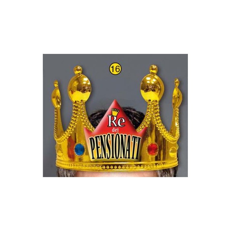 Corona Reale PENSIONE con scritta (Il Re dei Pensionati ) plastica - color oro  1 pz