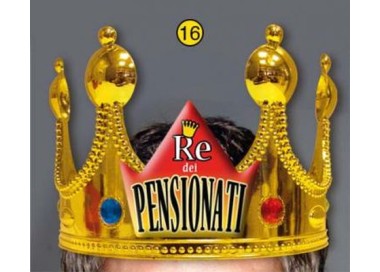 Corona Reale PENSIONE con scritta (Il Re dei Pensionati ) plastica - color oro  1 pz