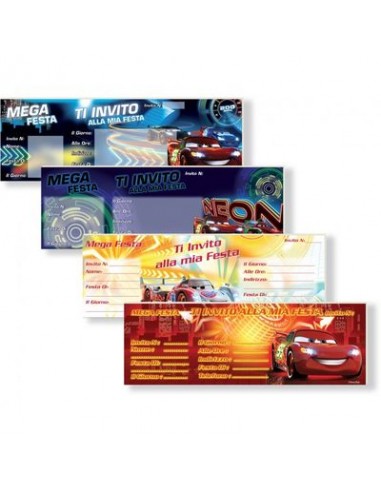 Biglietti INVITI CARS per Compleanno (Nuovo) - Blocchetto da 15 inviti - L 22,5 cm x H 7,6 cm - 1 pezzo