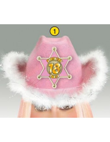 Cappello COW GIRL  Compleanno 18 anni - 1 pezzo - colore  rosa con boa bianco