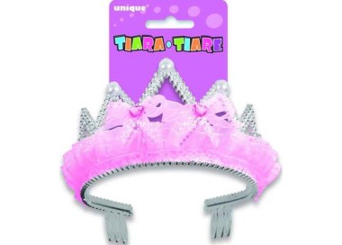 Coroncina (diadema o tiara) da Principessa color argento con fiocchi rosa e perle bianche - 1 pezzo - plastica - Unique