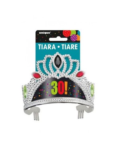 Corona / Tiara Compleanno 30 anni - 1 pezzo - plastica - color argento e colorata - Unique