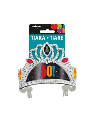 Corona / Tiara Compleanno 50 anni - 1 pezzo - plastica - color argento e colorata - Unique