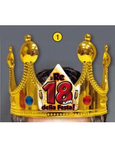 Corona Reale Compleanno 18 anni  con scritta (Il Re della Festa - 18 Anni  ) plastica - color oro  1 pz