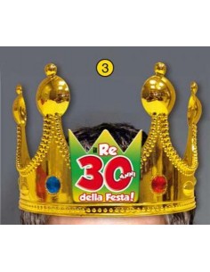 Corona Reale Compleanno 30 anni  con scritta (Il Re della Festa - 30 Anni  ) plastica - color oro  1 pz