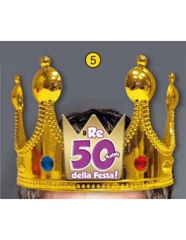 Corona Reale Compleanno 50 anni  con scritta (Il Re della Festa - 50 Anni  ) plastica - color oro  1 pz