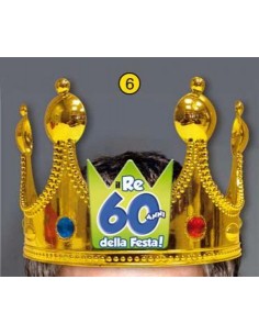 Corona Reale Compleanno 60 anni  con scritta (Il Re della Festa - 60 Anni  ) plastica - color oro  1 pz