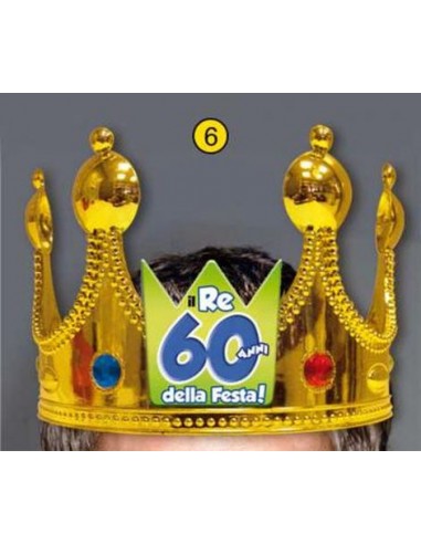 Corona Reale Compleanno 60 anni con scritta (Il Re della Festa - 60 Anni )  plastica - color oro