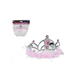 Coroncina (diadema o tiara) per compleanno o party color argento con  cuori - 1 pezzo - plastica